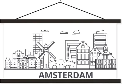 Produktbild von MuchoWow® Textilposter Gestaltung - Skyline - Amsterdam 120x60 cm mit schwarzem Rahmen - Dekoration Schlafzimmer