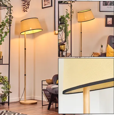 Produktbild von Tamarispa Stehlampe mit Holzfuß und Schirm aus Papiergeflecht