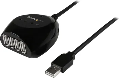Produktbild von STARTECH.COM 15m USB 2.0 Kabel aktiv mit 4 Port USB Hub - USB A Stecker auf USB A Buchse Datenkabel mit 4-fach Verteiler - Schwarz