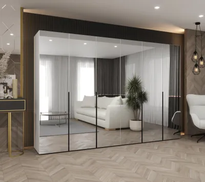 Obrázok produktu pre Zrkadlová šatníková skriňa 300 cm BUGRA - biela / čierna