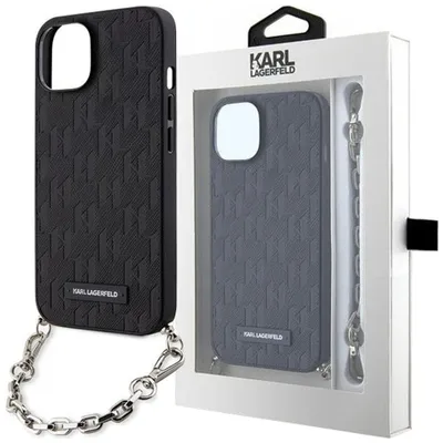 Produktbild von Karl Lagerfeld KLHCP14SSACKLHPK iPhone 14 6,1" schwarz/schwarzes Hardcase mit Saffiano-Monogrammkette Handyhülle