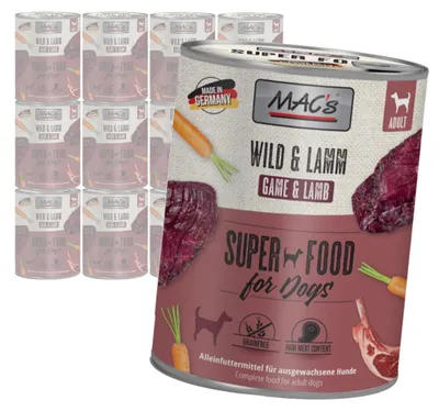 Zdjęcie produktu dla MAC's Dog 12x800g Bezzbożowa Mokra Karma Dla Psa z Dziczyzną i Jagnięciną
