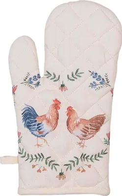 Produktbild von Clayre & Eef Ofenhandschuh 18x30 cm Beige Blau Baumwolle Huhn und Hahn