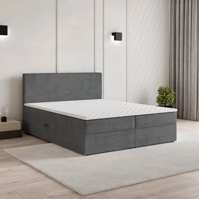 Produktbild von Masseno Boxspringbett NIRA 160x200 cm Komplett-Set mit Bonell Matratze und Topper, Polsterbett mit Bettkästen -Grau, ROMA 24