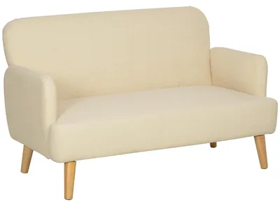 2-Sitzer Bank, cremeweiß, 130x74x79 cm, mit Holzbeinen