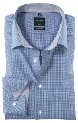 Produktbild von Olymp Luxor Hemd Modern Fit mit New Kent Kragen mit Karo Blau/Weiß- 48