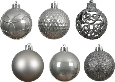 Produktbild von Weihnachtskugeln Kunststoff 6cm Mix 37er Set - Zart Grau