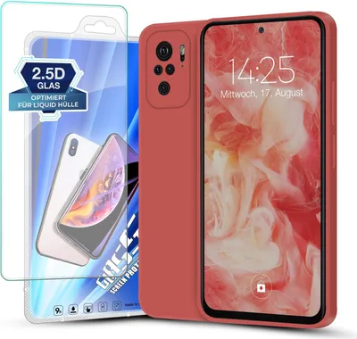Produktbild von Hülle für Xiaomi Redmi Note 10 mit 9H Displayglas Displayschutz Plus Case Cover Bumper Silikon Softgrip Schutzhülle Farbe: Rot
