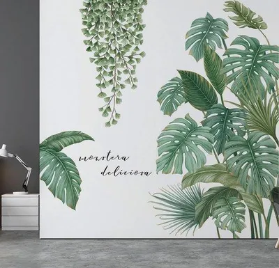 Zdjęcie produktu dla Zestaw 2 naklejek ściennych Unyqoos® w stylu tropikalnym – motywy roślin w stylu retro, samoprzylepne, wykonane z PVC, łatwe do usunięcia bez pozostawiania śladów, idealne do salonu, sypialni, pokoju dziecięcego i kuchni
