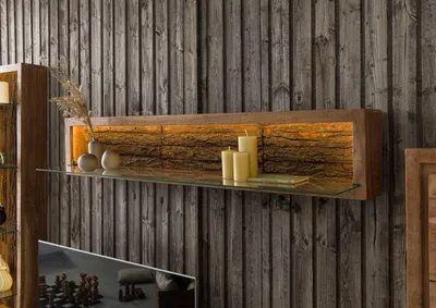 Produktbild von MASSIVMOEBEL24 Wandregal Akazie 145x30x27 natur lackiert BARK #105