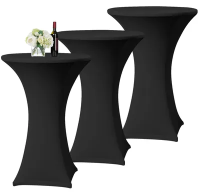 Zdjęcie produktu dla Zestaw 3 czarnych, elastycznych obrusów na stoliki barowe, średnica 60-65 cm, elastyczny obrus, 60 x 110 cm