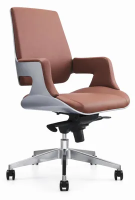 Immagine prodotto di Poltrona da ufficio moderna, con rivestimento in pelle marrone e struttura robusta