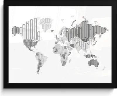 Produktbild von MuchoWow® MuchoWow® Gerahmtes Poster Weltkarte - Buchstaben - Grau 40x30 cm - Poster mit zchwarzem Bilderrahmen - Kunstposter - Wanddekorationen