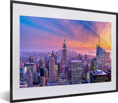 Produktbild von MuchoWow® MuchoWow® Gerahmtes Poster New York - Farben - Skyline 40x30 cm - Poster mit zchwarzem Bilderrahmen - Bilderrahmen - Poster im Rahmen