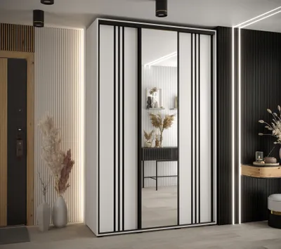 Produktbild von Kleiderschrank YVONA 7 - 150/45 cm, weiß/schwarz