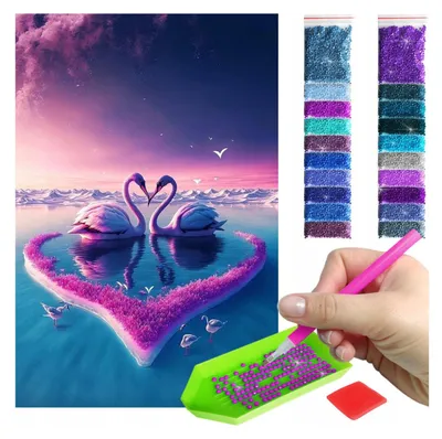 Produktbild von ARTULIO Diamond Painting Set - Verliebte Schwäne auf dem Wasser - 40x60 cm - Groß XXL - 5D Diamant Painting Bilder DIY, Diamond Painting Erwachsene