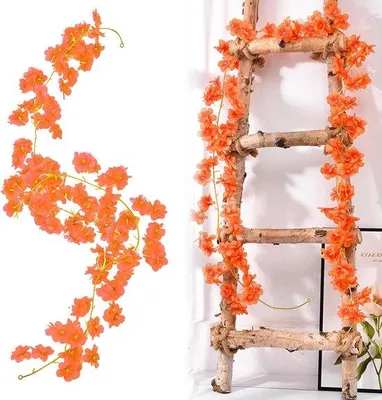 Image de Couronnes de fleurs artificielles orange en deux parties, 1,8 mètre, fleurs artificielles en soie, pour la maison, le jardin, les mariages
