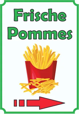 Produktbild von Frische Pommes Frites Schild Hochkant mit Pfeil rechts A6 (105x148mm)
