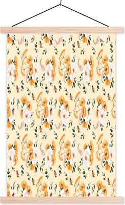 Produktbild von MuchoWow® Textilposter Blumen - Pastell - Farben 120x180 cm mit holzfarbenen Rahmen - Textil-Plakat