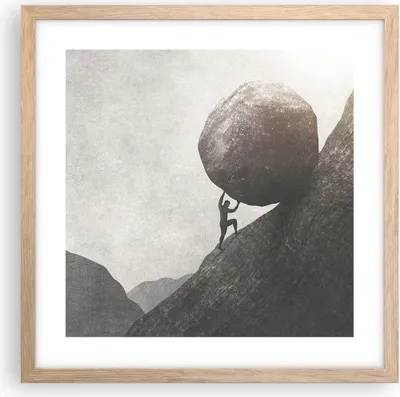 Produktbild von Gerahmtes Poster - Rahmen in heller Eiche - Sisyphus Arbeit Stein - 40x40 cm - Wand Bild - Wanddeko - Wandbilder - Kunstposter - Wandposter - Bilderrahmen - Bilder - Kunstdruck - P2NAC40x40-5105