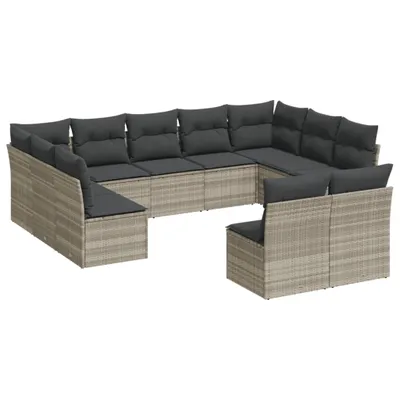 Produktbild von 11-tlg. Garten-Sofagarnitur mit Kissen Hellgrau Poly Rattan