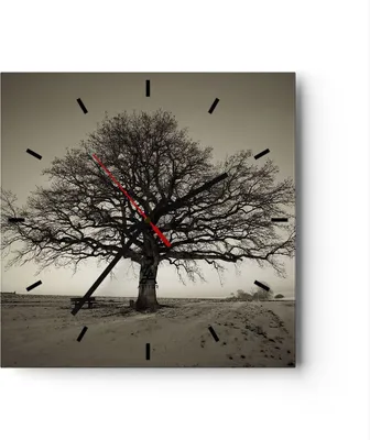 Produktbild von Wanduhr - Quadrat - Glasuhr - Baum Schnee Sepia - 40x40cm - Schleichendes Uhrwerk - Lautlos - zum Aufhängen bereit - Dekoration Modern - Wanddekoration aus Glas - C3AC40x40-4161