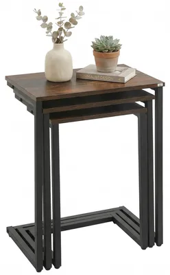 Produktbild von Satztische, Beistelltische, 3er-Set, Industriestil, Stahlgestell, braun und schwarz, 45 x 30 x 60 cm