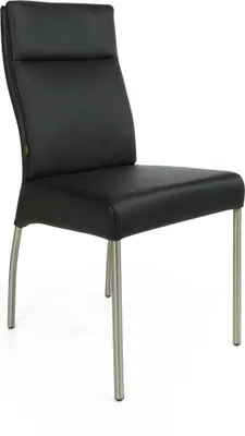 Produktbild von SIX Echtleder Esszimmerstuhl Bürostuhl Küchenstuhl mit massiven Edelstahlfüssen Doppelter Ergonomischer Rücken Sitzkomfort Edles 1,3mm Dickes Leder Gatto Schwarz