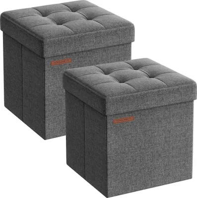Produktbild von SONGMICS Sitzhocker mit Stauraum, faltbarer Hocker, Fußhocker, Falthocker, Sitzwürfel für Wohnzimmer, Schlafzimmer, 30 x 30 x 30 cm, dunkelgrau