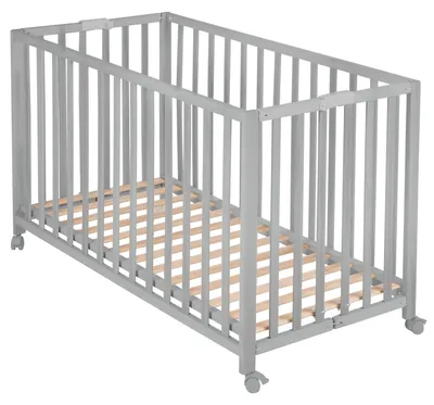 Imagen del producto de Cama plegable roba Klappbett de 60 x 120 cm. Cuna de madera plegable, con 2 niveles de altura ajustables. Cama de barrera plegable y compacta, con ruedas. Color: taupé