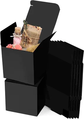 Obrázok produktu pre Kartonová krabica 15x15x15 cm, 15 kusov, čierne darčekové krabice z kraftového papiera, vodoodolné, na