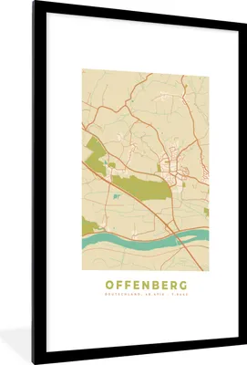 Produktbild von MuchoWow® Gerahmtes Poster Jahrgang - Stadtplan - Offenberg - Karte 60x90 cm - Poster mit Schwarzem Bilderrahmen Wandposter Rahmen Foto Bilder - Dekoration - Wandposter Wohnzimmer - Hochwertig