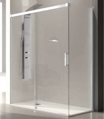 Produktbild von Duschwand mit Schiebetür GLASÉ weiß - 180 cm mit Seitenstück: 66 - 69 cm Glas 8/6 mm