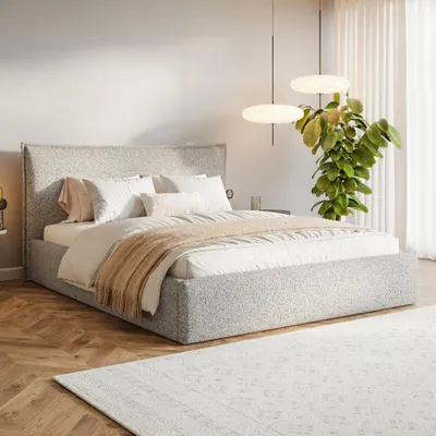 Produktbild von MOTIVENA Leno Polsterbett 200x200 mit Bettkasten, Metall Lattenrost, Bett 200x200 Beige Strukturstoff (Puente 06)