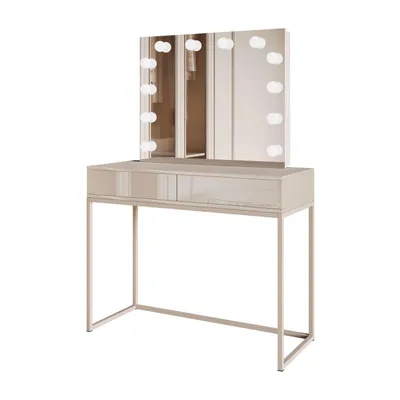 Produktbild von Schminktisch BLANCO KASZMIR ELITE mit Spiegel und Beleuchtung auf Kaschmirgestell