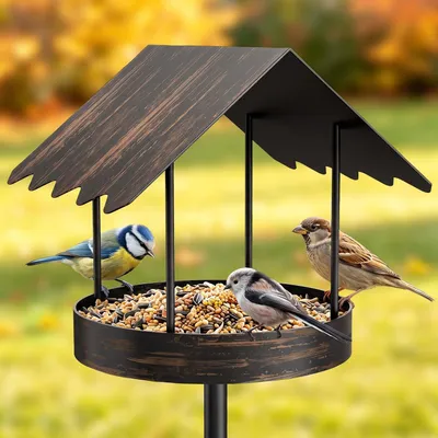 Productafbeelding van Vogelhuis met standaard - metalen voederstation voor vogels - weerbestendig - Ø 23 cm
