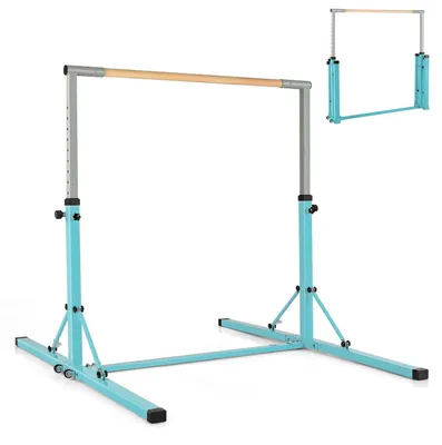 Produktbild von KOMFOTTEU Turnstange Kinder, Turnreck 90-150 cm höhenverstellbar, faltbare Reckstange aus Metall bis 120 kg, Gymnastikstange mit Rollen für Kinder ab 3 Jahren, Indoor & Outdoor