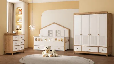 Produktbild von Modernes Kinderzimmer Set mit Kinderbett Kommode und Kleiderschrank
