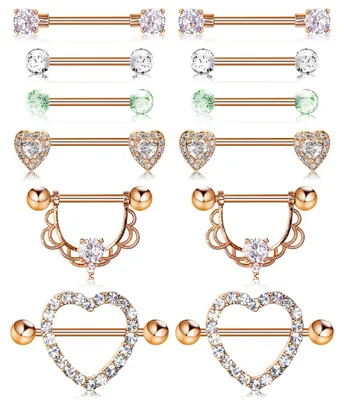Imagen del producto de Bewudy: 6 pares de piercings para pezones - Joyería para piercings corporales para mujeres