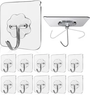 Immagine prodotto di Supporti da parete trasparenti autoadesivi per asciugamani fino a 15 kg, ideali per bagno, cucina, doccia e porte