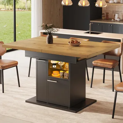 Produktbild von STILVORA Esstisch ausziehbar für 4–6 Personen mit Stauraum und Farblichtsystem, Küchentisch platzsparend, Esszimmertisch mit Glasablagen