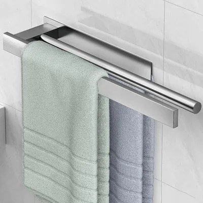 Produktbild von Zweifachklappbare, haftende, silberne, , Wandhandtuchhalter aus Edelstahl für Badezimmer und Kochstation