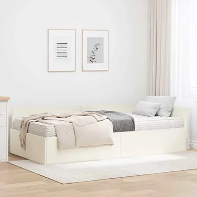 Productafbeelding van Maison Exclusive - Hoekbedframe met matras, 2 stuks, crème, 90 x 190 cm, fluweel