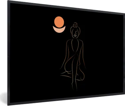 Produktbild von MuchoWow® Gerahmtes Poster Frau - Linienkunst - Gold - Meditation 90x60 cm - Poster mit Schwarzem Bilderrahmen Wandposter Rahmen Foto Bilder - Fotorahmen - Foto-Plakat
