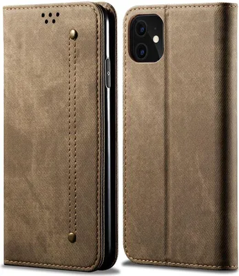 Image de étui pour iPhone 11, étui portefeuille en cuir avec fermeture magnétique et étui avec fonction stand pour iPhone 11 Kaki