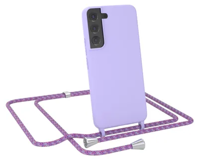A purple phone case with a lanyard attached, shown against a white background.