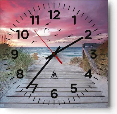 Produktbild von Wanduhr - Quadrat - Glasuhr - Strand Sand Vögel - 40x40cm - Schleichendes Uhrwerk - Lautlos - zum Aufhängen bereit - Dekoration Modern - Wanddekoration aus Glas - C4AC40x40-4994