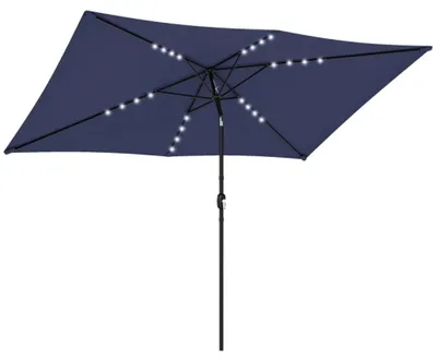Zdjęcie produktu dla Parasol LED zasilany energią słoneczną - parasol balkonowy i plażowy - 300 x 200 cm - obrotowy - z mechanizmem rozkładania za pomocą korby - ochrona przed promieniowaniem UV - z pokrowcem ochronnym - kolor: granatowy