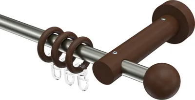 Produktbild von Interdeco Gardinenstange / Vorhangstange Edelstahl / Nussbaum lackiert, Typ Adrian Geo (Kugel), 16 mm Ø 1-läufig, 360 cm