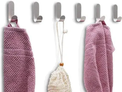 Produktbild von Famanu Handtuchhaken selbstklebend, 6 Stück, Silber, Edelstahl, 60x18x33mm
